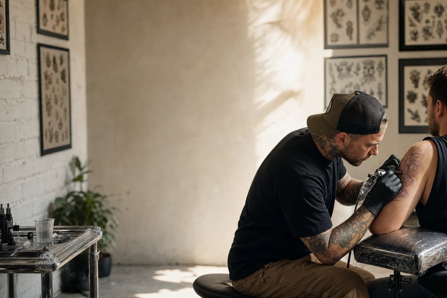 Un tatuador organizando su día con CREW.INK